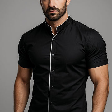 Men’s Short Sleeve Stand Collar Casual Shirt