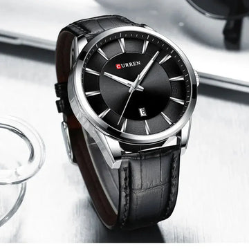 Curren Leather Quartz Watch – Stainless Steel Case, Calendar Display, Hardlex Glass, 3ATM