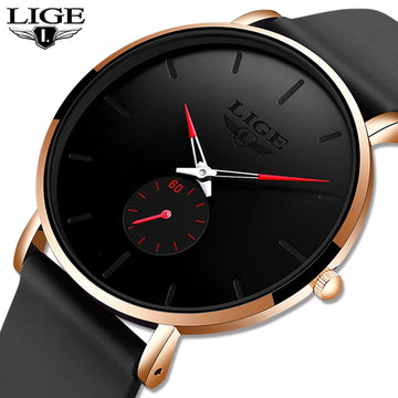 LIGE Ultra-Thin Sport Watch – Men’s Waterproof Quartz Watch with Rubber Strap