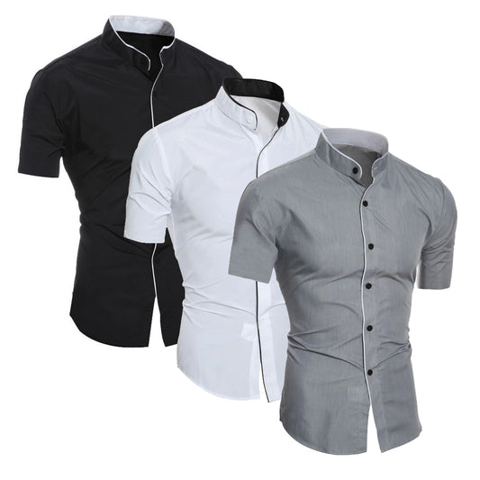Men’s Short Sleeve Stand Collar Casual Shirt