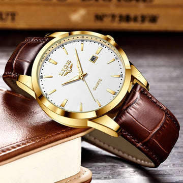 LIGE Brown Leather Chronograph Watch – Stylish Men’s Waterproof Quartz Timepiece