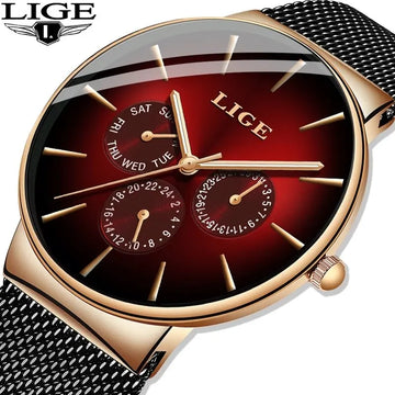 LIGE Ultra-Thin Stainless Steel Chronograph Watch – Luxury Men’s Quartz Timepiece